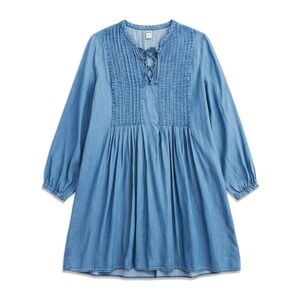 Old Navy Chambray Dress Womens Medium Blue Lace Up Pintuck Boho Denim Dress